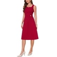 thumbnail image 4 of INSPIRE CHIC Vintage Work Dress for Women A-Line Square Neck Sleeveless Office Formal Evening Midi Dresses M Dark Red, 4 of 6
