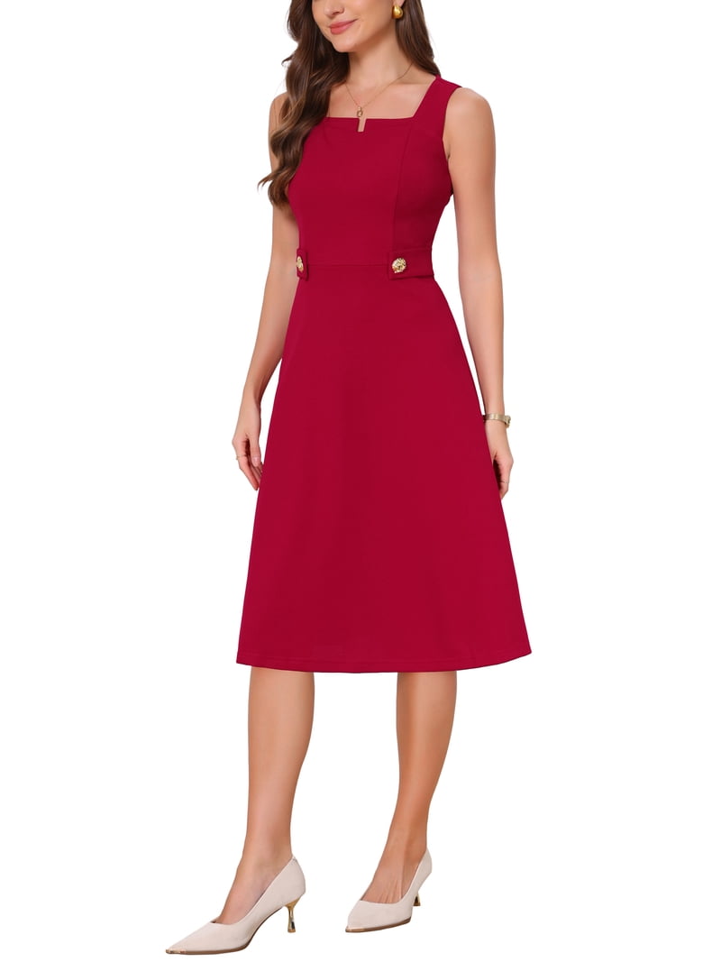 red work dress Cotton Pencil With Pockets, Formal Dress, Evening Dress, Office Dress, Business Woman Simple Dress, Classic Dress fall dresses for women long sleeve Womens Pour Moi Red Fuller
