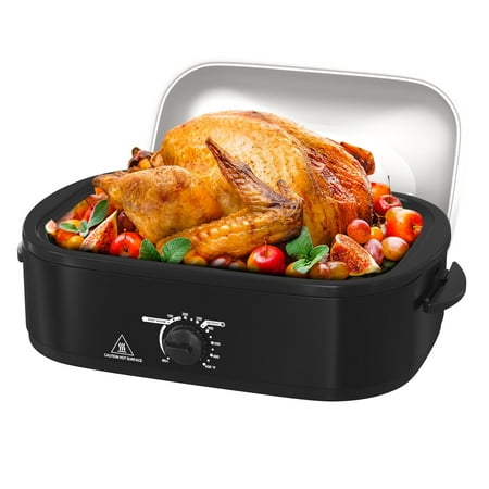 

Sunvivi Roaster Oven with Self-Basting Lid 14qt Electric Roaster with Removable Pan & Rack Turkey Roaster Oven with Defrost & Warm Function Stainless Steel Black
