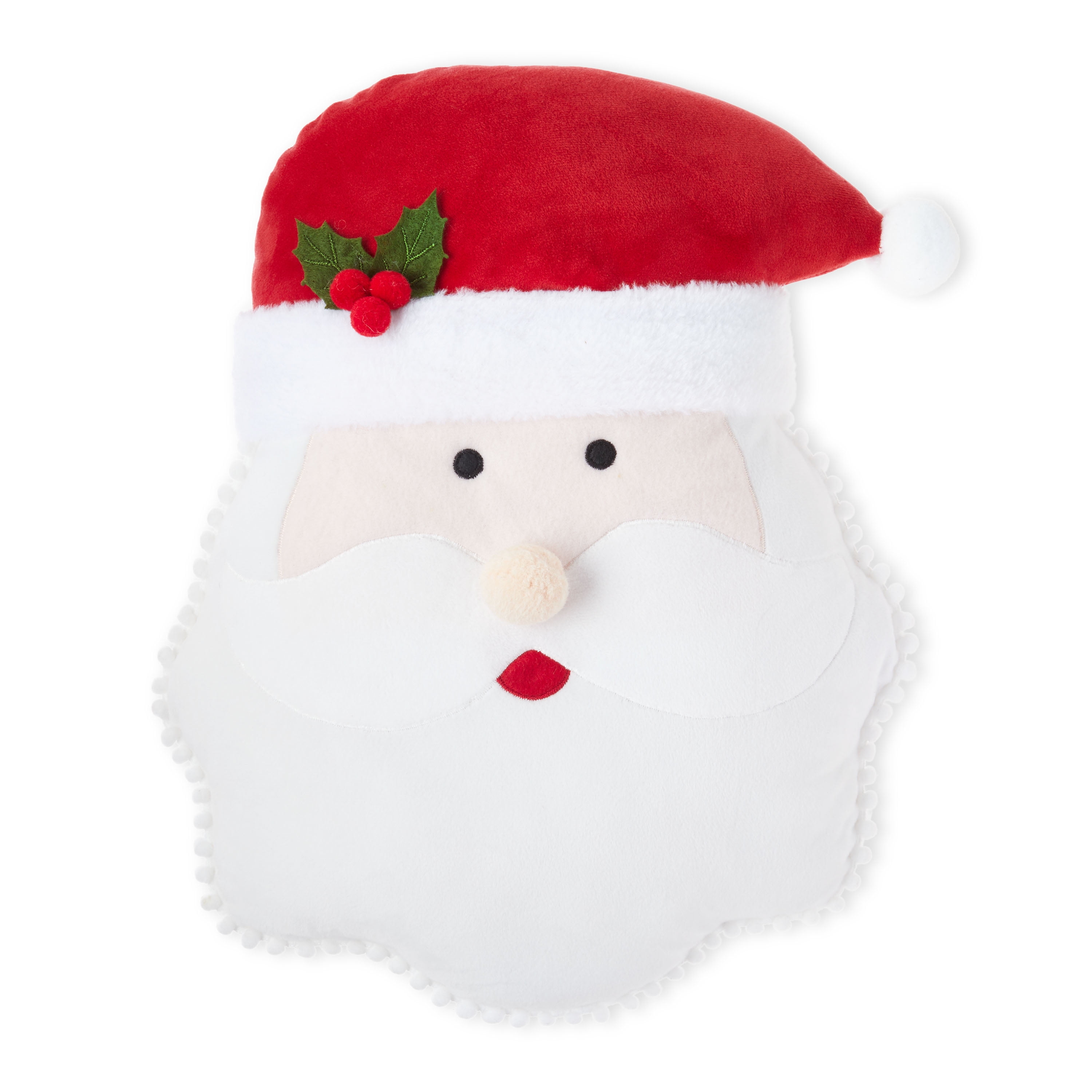 Holiday Time 15inch Santa Shaped Christmas Decorative Pillow, Red and White
