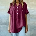 thumbnail image 6 of Women's Short Sleeve T-shirt Women'S Linen Blend Button Down Shirt - Stand Collar Casual Top,Red Women's Short sleeve T-shirt L, 6 of 7