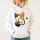 thumbnail image 3 of Sudadera con capucha y estampado de gato Ramen para mujer, moda de otoño, para deportes de ocio, 3 of 5