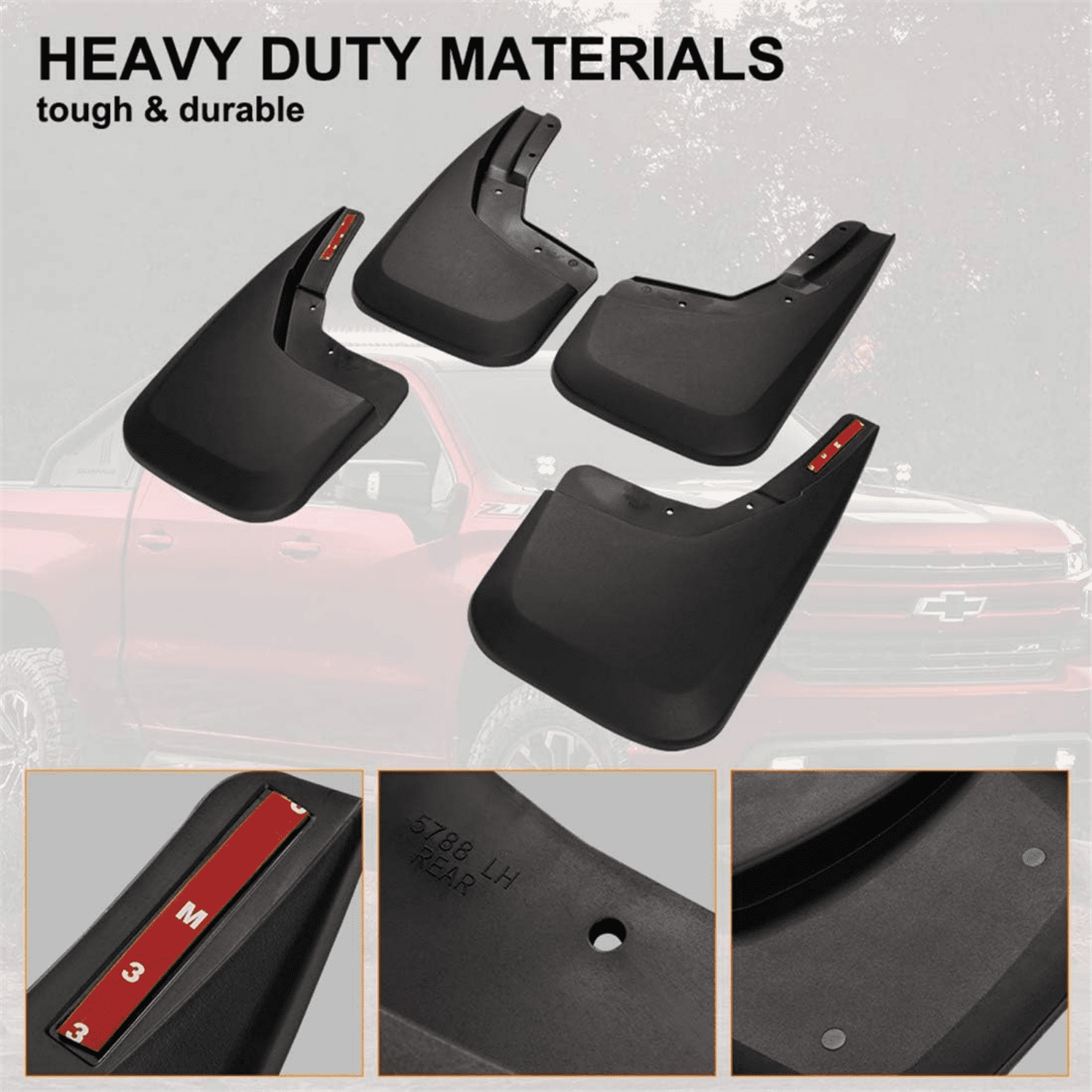 Mud Flaps for 2014-18 Chevy Silverado 1500 Accessories, 2019 Silverado 1500 LD, 2015-19 Silverado 2500/3500 Heavy Duty Molded Splash Guard Front & Rear Mud Guards, Non-Drilling