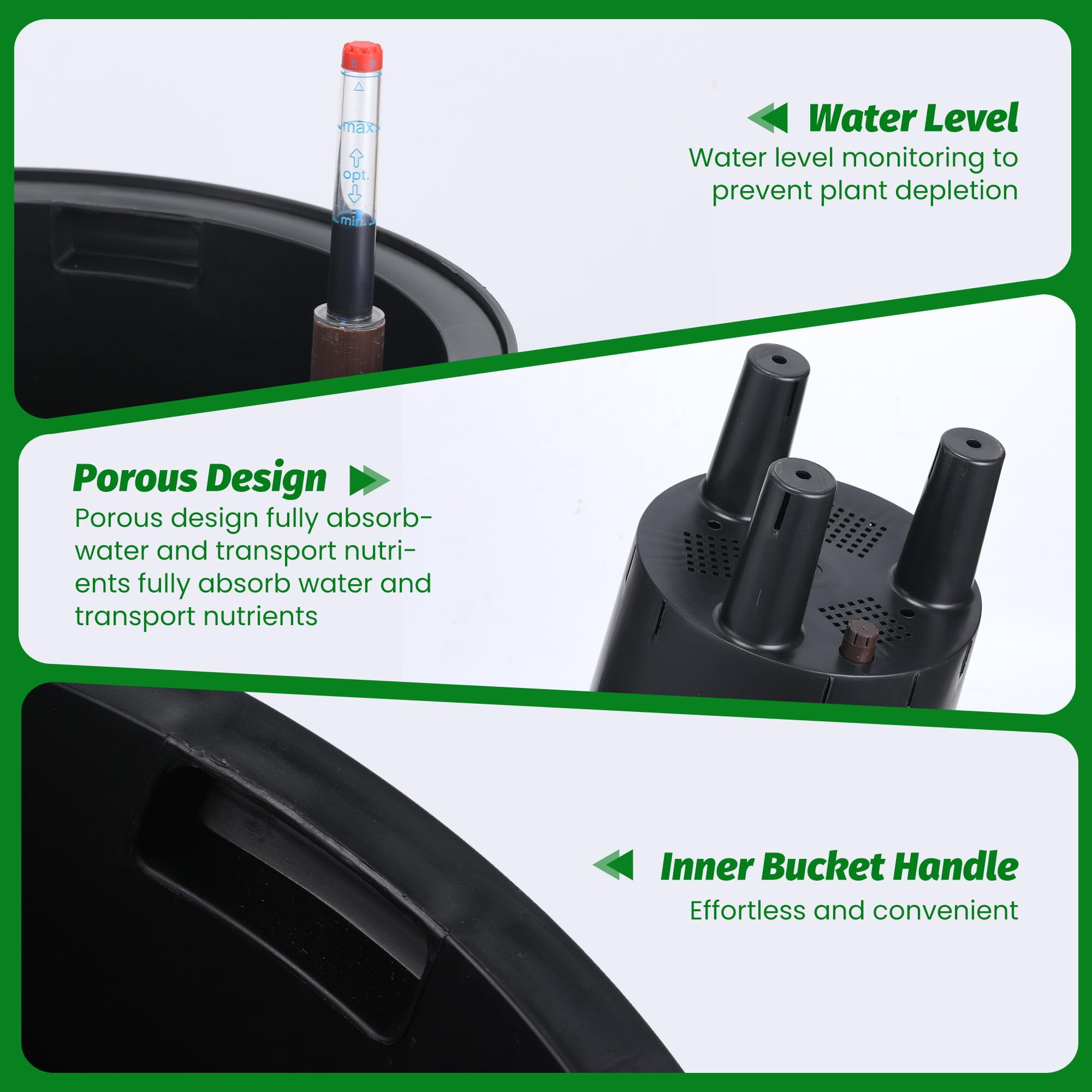 Garvee 2-Pack 16 in Tall Planters for Outdoor Plants with Water Level Monitor ＆ Inner Bucket, Black