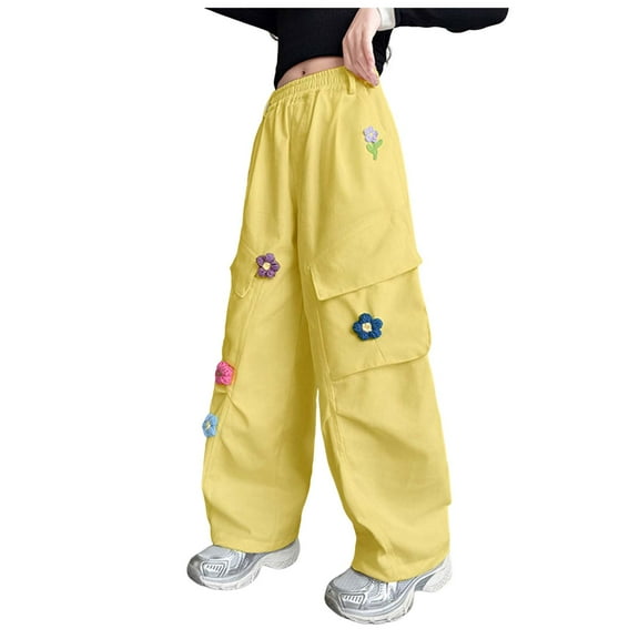 KEXE Cargo Pants For Girls 10-12 Baggy Pants For Girls Girls Cargo Pants Wide Leg Streetwear Kids Pants With Pockets Trendy Jogger Trousers 13-14 Years