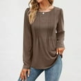 thumbnail image 3 of GaThRRgYP Workout Tops for Women,Women's Plus Size Summer Tops,Women's Solid Round-Neck Long Sleeve Fashion Casual Blouse Tops Coffee M, 3 of 7