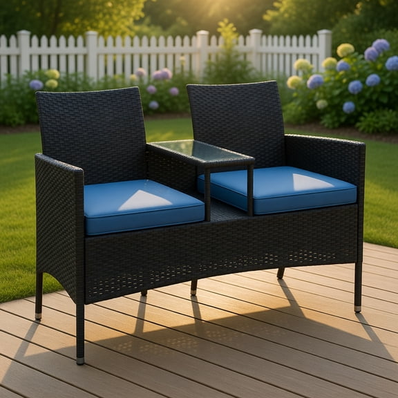 Yardi Yard Patio Loveseat with Built-in Table, Patio Conversation Set for Outdoor as Yard, Navy