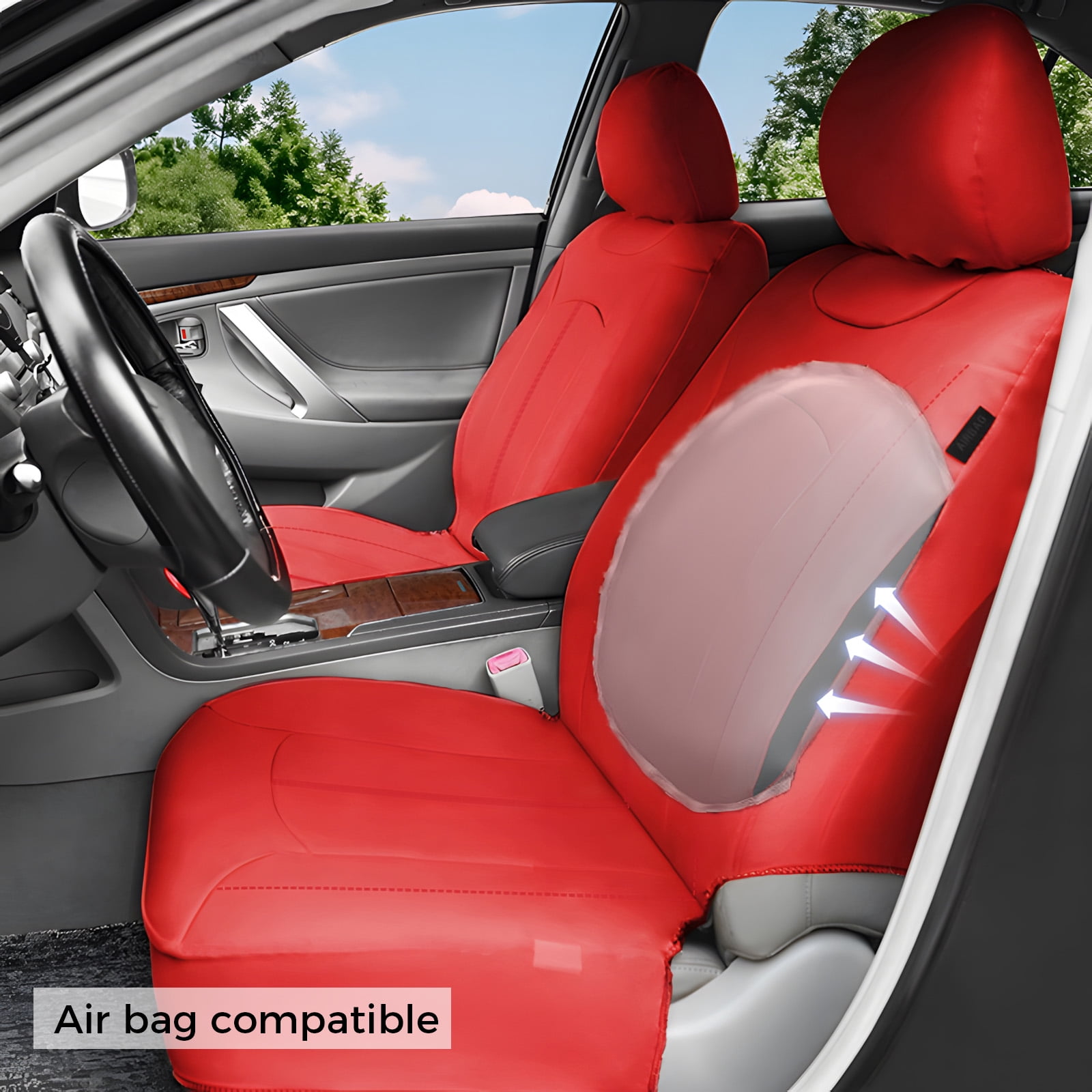 OTOEZ Universal Car Seat Covers Breathable PU Leather & Zipper Design, 5 Seats Full Set Waterproof Cushion Interior Accessories, For Solid Split Bench