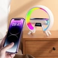 thumbnail image 2 of Blasgw Big G Multifunctional Bluetooth Speaker & Night Light - 15W Fast Wireless Charger, Color Changing Lamp, Sunrise Alarm, Sleep Aid, Bedside Lamp, Clock, Bluetooth 5.1, 10W Output Multicolored, 2 of 9