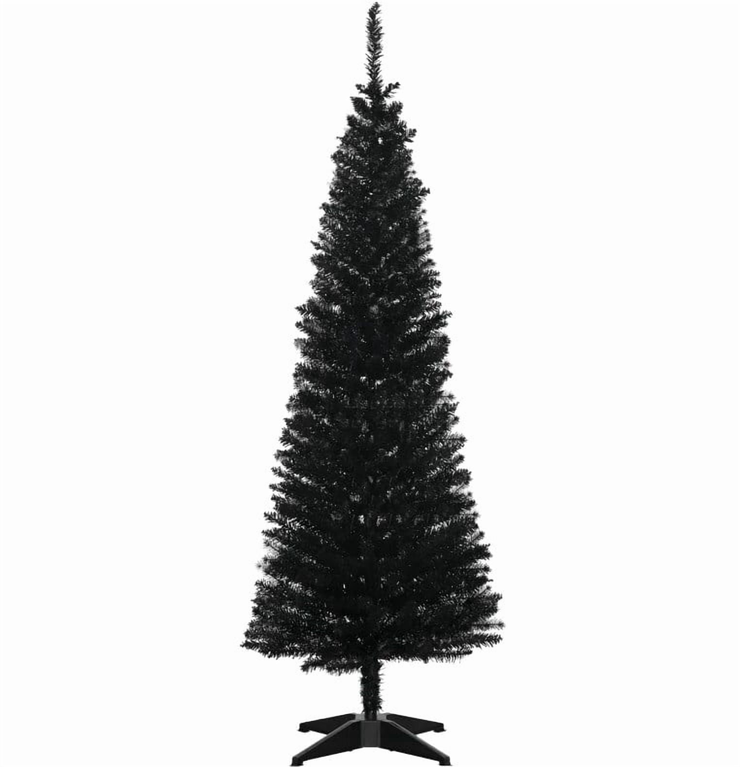5ft Unlit Black Pencil Christmas Tree 294 Tips Easy Assembly Plastic Base Small Space Holiday Decor