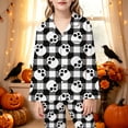 thumbnail image 2 of REDARER Girls 2 Piece Halloween Pajama Set Notch Collar Long Sleeve Button Top Matching Long Pants Plaid Skull Print Casual Home Sleep Loungewear Outfit,13-14 Years, 2 of 5