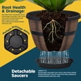 thumbnail image 4 of 10-Inch Whiskey Barrel Planters Outdoor Pack of 6 - Durable Plastic Plant Pots for Indoor & Outdoor Use with Drainage & Saucer, Lightweight Rustic Barrel Planters for Flowers, Herbs & Small Plants, 4 of 4