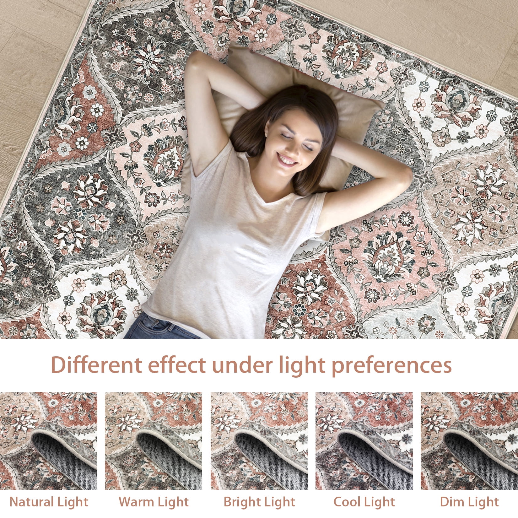Luku 9ft*12ft Runner Rug Washable Moroccan Trellis Hallway Runner, Non-Slip Stain Resistant Area Rug Vintage Distressed Floral Kitchen Mat Floor Cover Carpet for Doorway Bedside