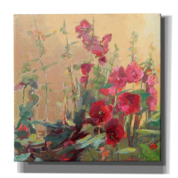 Epic Graffiti 'Red Haven Hollyhocks' by Beth Forst, Giclee Canvas Wall Art, 12"x12"