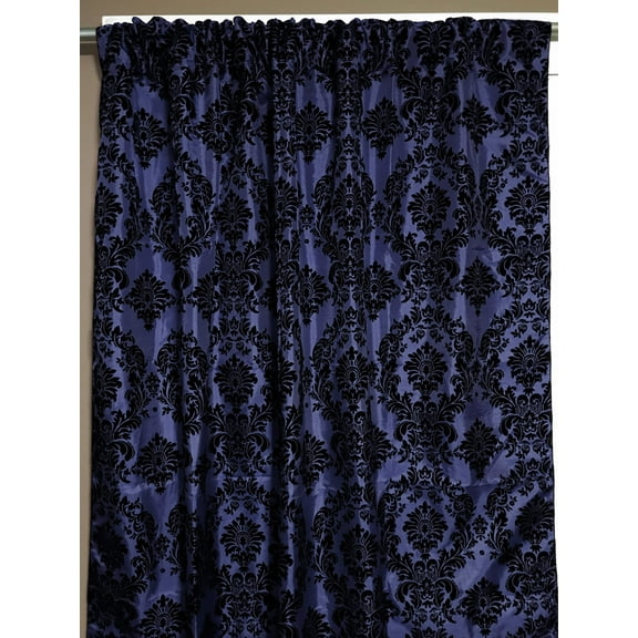 Flocking Damask Taffeta Window Curtain 56 Inch Wide Navy