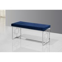 Best Master Furniture Emery Blue Velvet with Stainless Steel Frame Bench