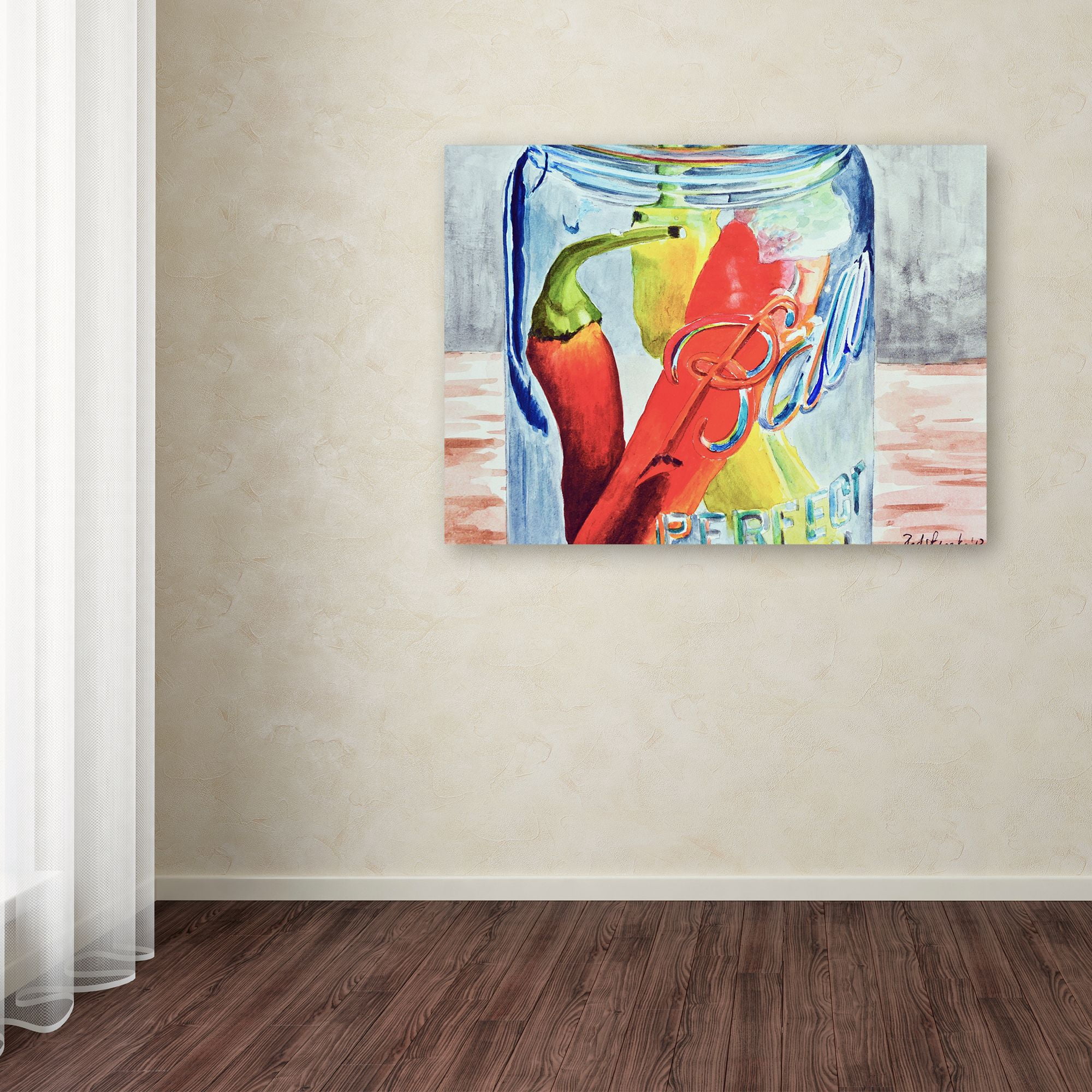 Trademark Fine Art "Ball Jar with 3 Peppers" Canvas Art by Jennifer Redstreake