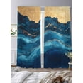 thumbnail image 4 of Abstract Ocean Waves Sheer Curtains 108 Inch Long 2 Panels, Gradient Deep Blue Gold Mountain Art Light Filtering Rod Pocket Curtains, Sheer Voile Drapes for Living Room Bedroom, 52"x108", 4 of 8