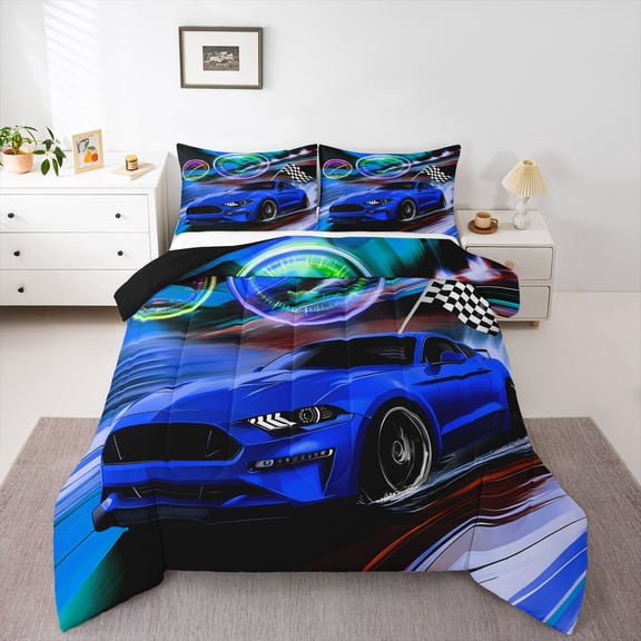 Castle Fairy Kids Children Speed Race Car Twin Comforter Sets,Sport Bedding Set