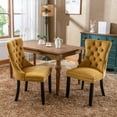 thumbnail image 2 of Velvet Dining Chairs Set of 2, Modern High-end Tufted Wood Upholstered Contemporary Side Chairs with Wood Legs, 2-Piece Armless Accent Chair with Nailhead Trim for Living Room Kitchen, Gold, 2 of 13