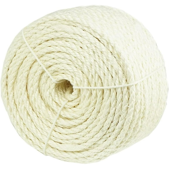 Natural Sisal White Rope for Cat Scratcher Scratching Post Replacement 1/4 inch Cat Tree Sisal Rope for Repairing, Recovering or DIY Cat Scratcher 50/100 / 164 Feet