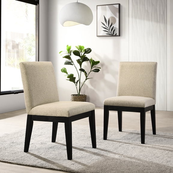 Of 2 Beige Dining Chairs - Ideal For Extra Seating, Fabric Upholstery, Rubberwood Legs, Easy To Clean Seating Needs, Comfortable Chair