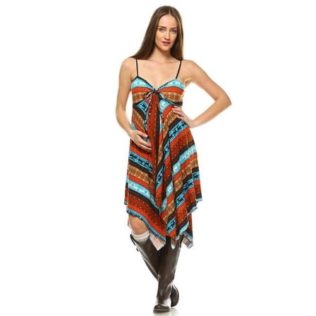 White Mark MTRBY931-BO-S Maternity Nettie Handkerchief Hem Dress, Brown & Orange - Small