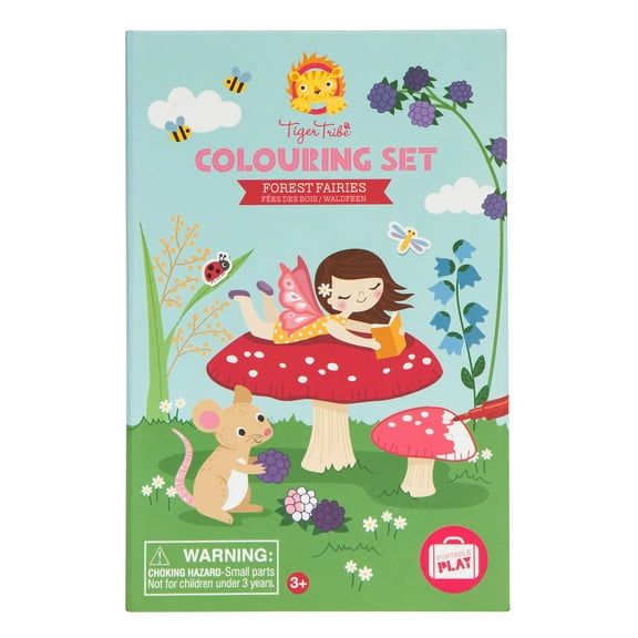 Tiger Tribe Forest Fairies Coloring Set for Kids - Includes 48 Pages, 10 Markers & Stickers, Perfect Creativity Kit for On-the-Go Activities