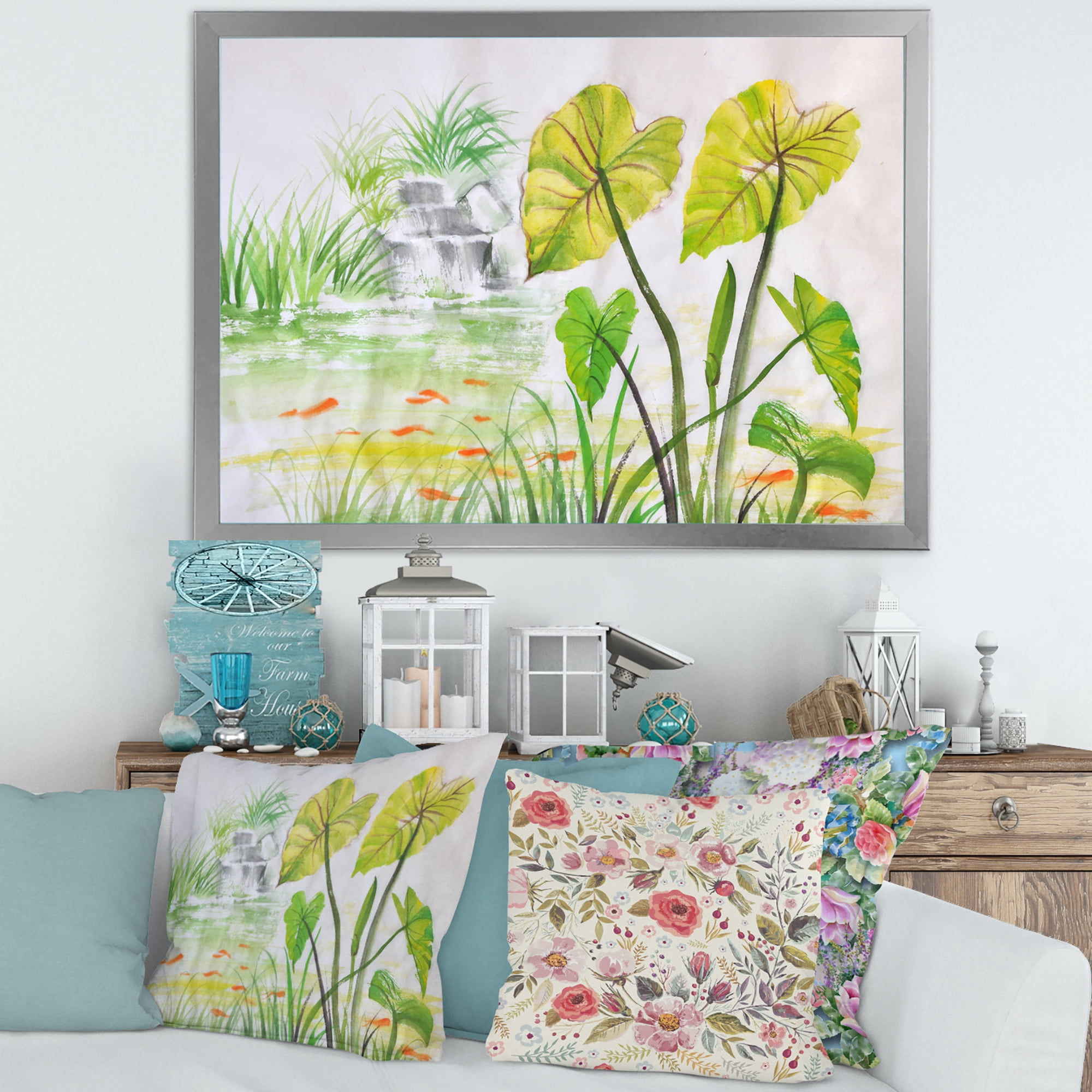 Designart 'Ancient Lotus Pond' Lake House Framed Art Print