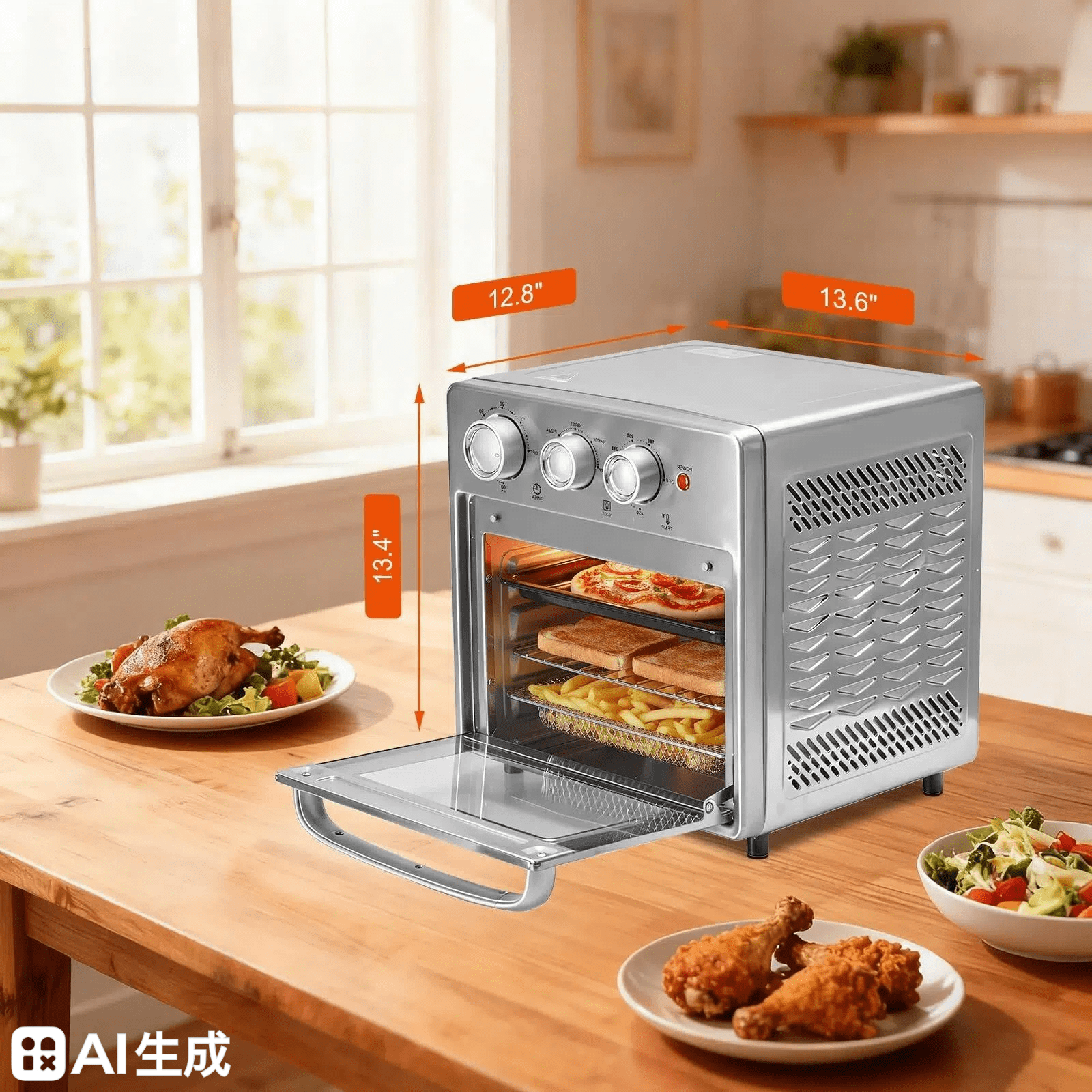 LIFERECORD 16.9QT Air Fryer Toaster Oven Combo, 5-in-1 Countertop Convection Oven with 60-Min Timer, 4 Accessories, Stainless Steel, Up to 450°F for Baking, Roasting & Air Frying