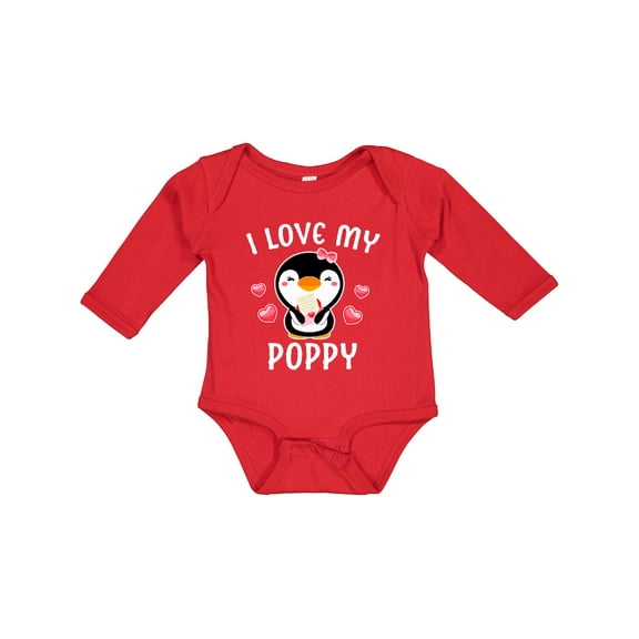Inktastic I Love My Poppy with Cute Penguin and Hearts Girls Long Sleeve Baby Bodysuit