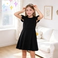 thumbnail image 4 of AmzBarley Girls Spring Summer Flutter Ruffle Sleeve Dress, Solid Black Swing Dress for Toddler 3T, 4 of 7