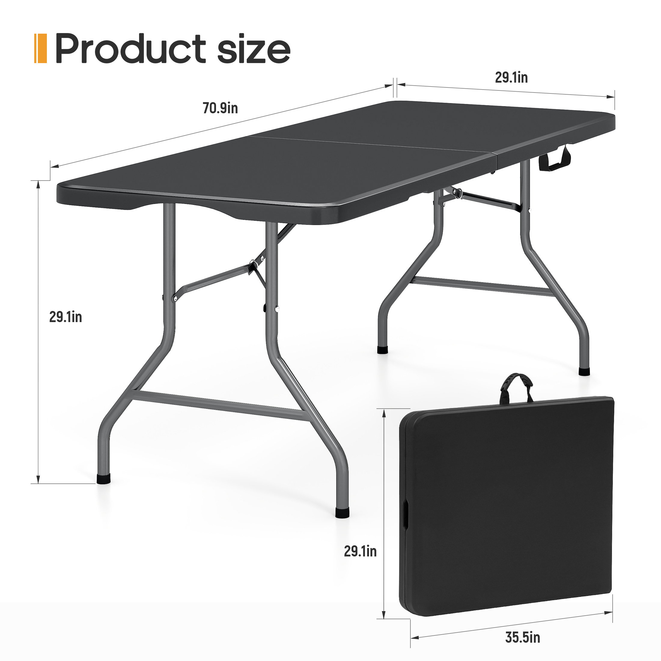 SUGIFT 6 ft Rectangular Black Folding Table photo 7