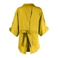 thumbnail image 5 of Fshiont Linen Button Down Shirt Womens Lapel Collar Plus Size 3/4 Sleeve Tunic Tops Trendy Dressy Business Casual Work Blouse Lightweight Vacation Petite Loose Gauze Tee Yellow 3XL, 5 of 6