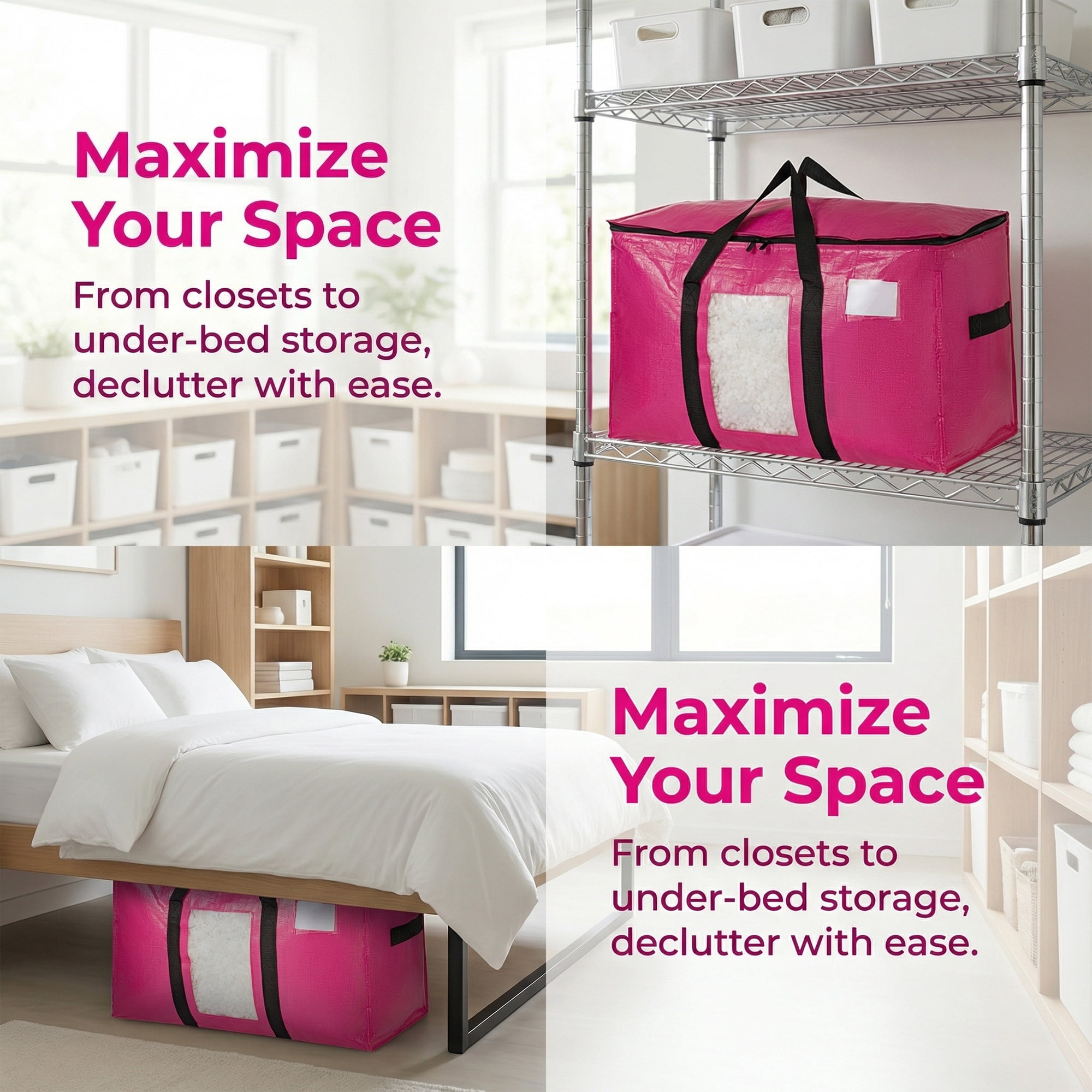 Unique Bargains Storage Bags for and Closet with Handles Light Pink 27.56"x13.78"x16.54"