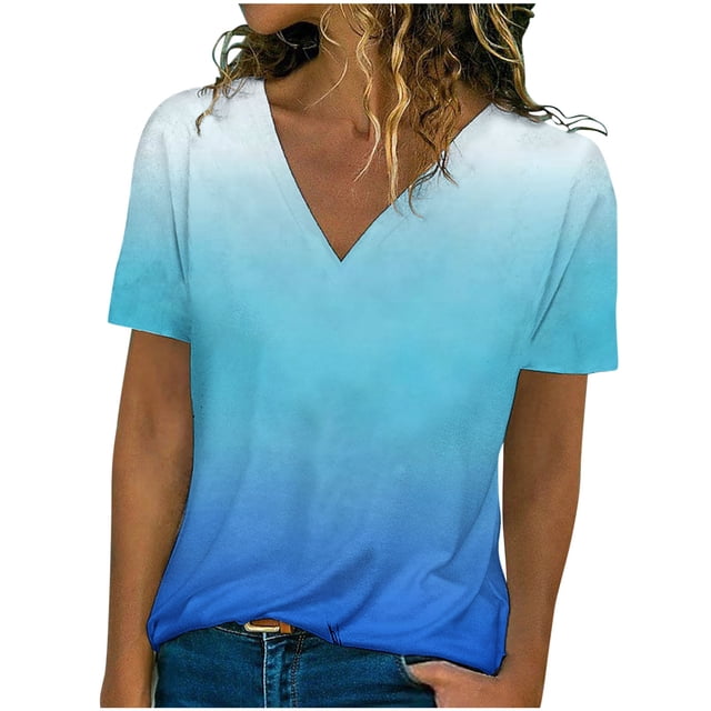 Mujeres Casual con cuello en V de manga corta impresa pulóver blusa camiseta Tops sueltos OAVQHLG3B Store lin121212