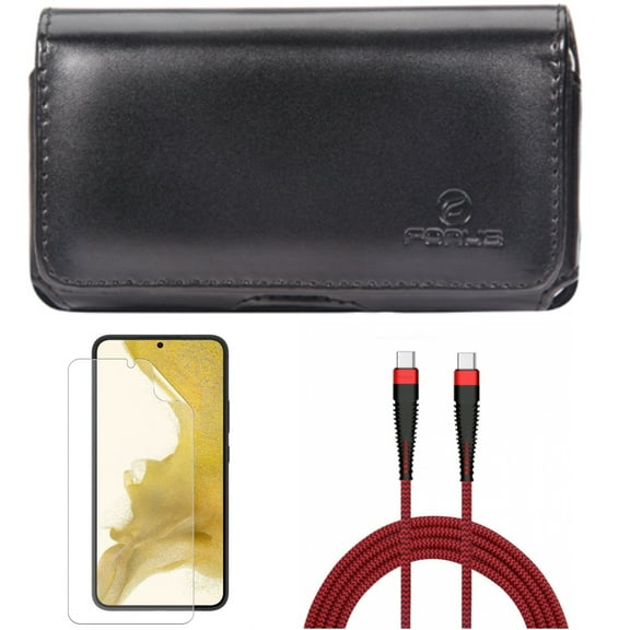 For Samsung Galaxy S21 (6.2") - Anti-Glare TPU Film Matte Screen Protector   Swivel Leather Case Belt Clip   Charger Cord Type-C to USB-C 10ft PD Cable