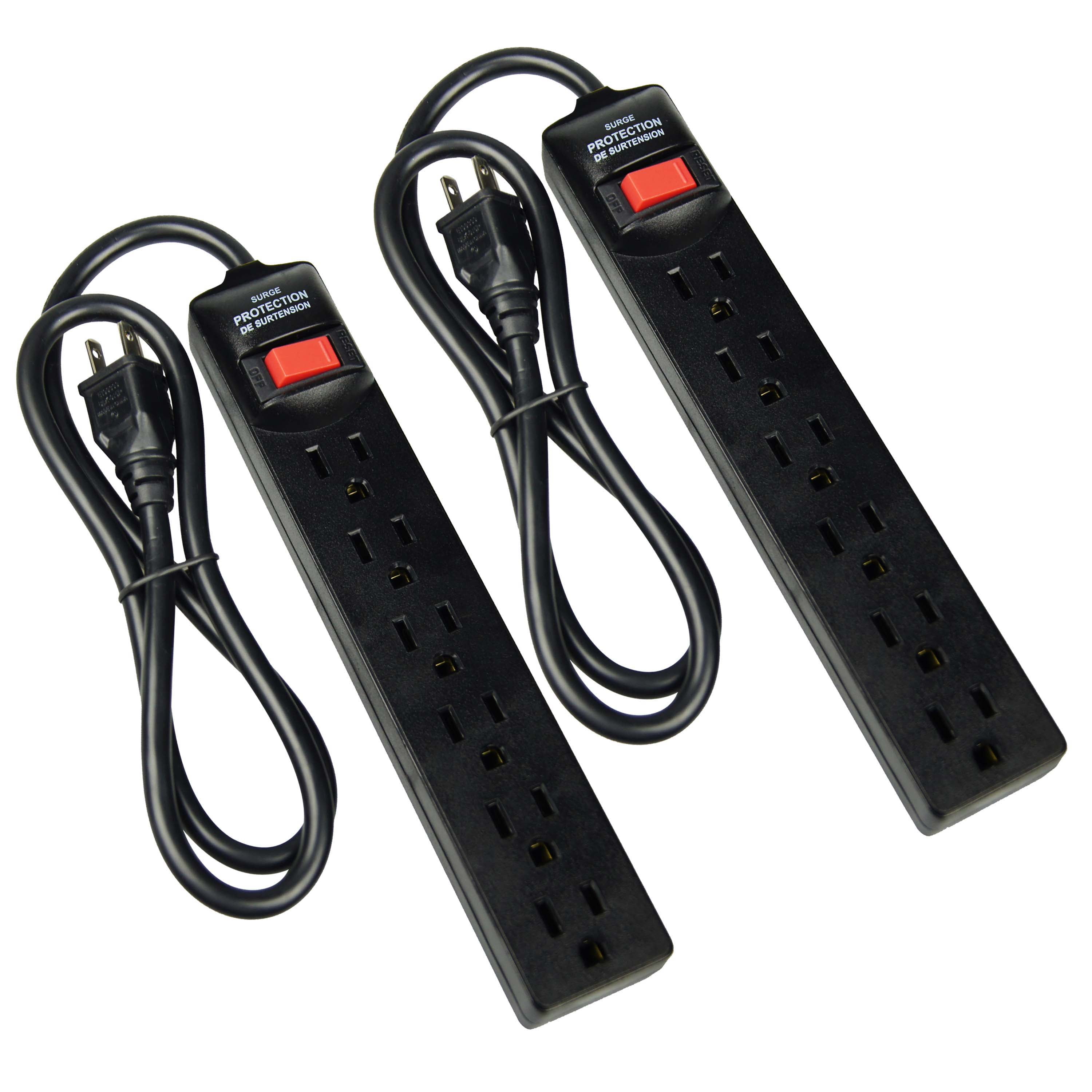 6Outlet Surge Protector Strip, 2pk, Black