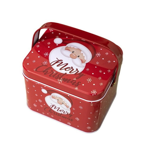 Christmas Metal Tinplate Box With Handle Gift Storage Jar Decorative Gift Box Candy Jar Cookie Jar for Festive Decorative Organizer