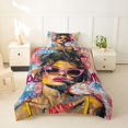 thumbnail image 2 of spefrowx Graffiti Abstract Girl Twin Duvet Cover for Kids, Pink Sunglass Paint Splash Twin Bedding, Pink Reversible, 2 Pieces, 1 Duvet Cover and 1 Pillowcase, 2 of 6