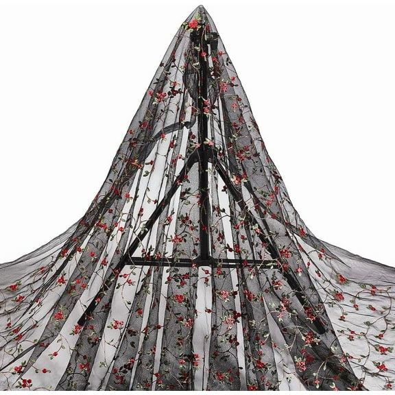 3 Yards Embroidered Flower Fabric 51inch Wide Organza Tulle Lace Mesh Black Lace Fabric DIY