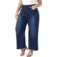 thumbnail image 4 of Agnes Orinda Women's Plus Size Jeans Straight Wide Leg High Waisted Stretch Denim Jean Pants with Pockets 2X Dark Blue, 4 of 6