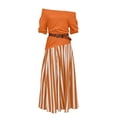 thumbnail image 5 of ClodeEU Women's 2 Piece Outfit ,Off Shoulder Ruffle Top and Striped Maxi Skirt Set with Belt Orange,Women's Plus XL, 5 of 7