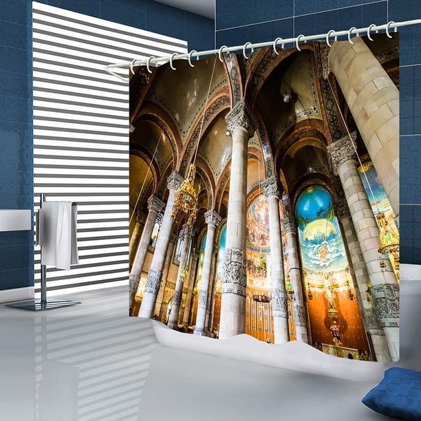 Cortina de ducha de poliéster impermeable de arquitectura histórica