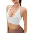thumbnail image 2 of Deago Halter Bra for Women Longline Yoga Sports Bra Wireless Seamless Padded Backless Bralette with Adjustable Strap (White, M), 2 of 9