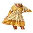 thumbnail image 4 of Robe Imprimée Boho Vintage Florale Style Ethnique Robe de Plage Manches Longues Décontractée Rouge Bleu Jaune m, 4 of 4