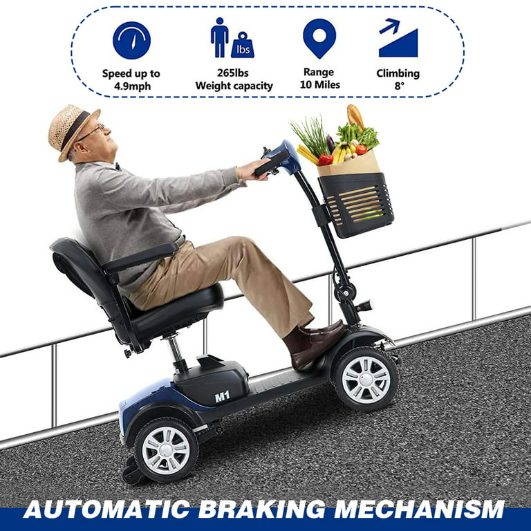 makker tilpasningsevne Banzai Electric Mobility Scooter for Adults and Seniors - 300 lbs Max Weight,  4-Wheel Powered Mobility Scooters Wheelchair Device for Travel, Elderly  (with Head Light-Blue) - Walmart.com