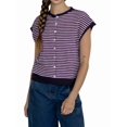 thumbnail image 3 of Women's Light-Weight Cap Sleeve Cardigan Summer Casual Striped Knit Open Front Button Down Sweater Pink S, 3 of 8