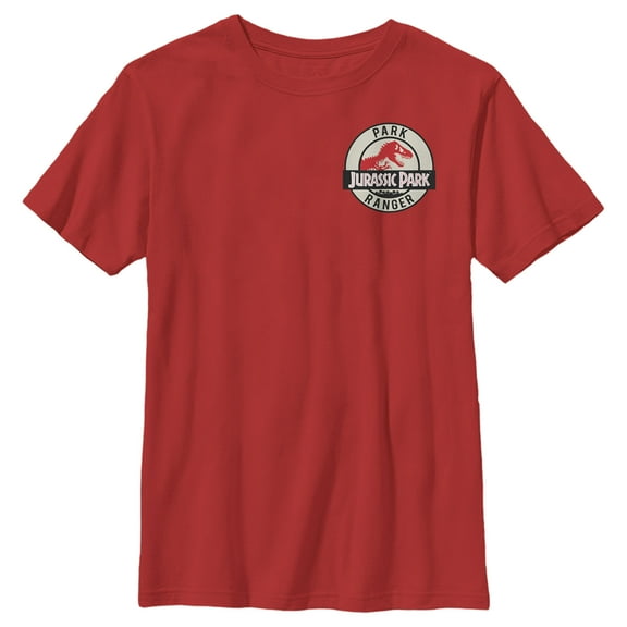 Boy's Jurassic Park Ranger Cream Logo Badge Graphic Tee Red X Large