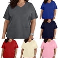 thumbnail image 1 of Craaazy Summer Short Sleeve Tops for Women V Neck Solid Color Plus Size Tops with Pockets for Work and Casual Daily, 1 of 7